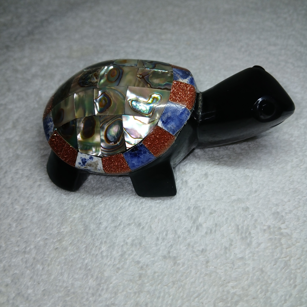Decorative Turtle Figurine with Abalone Shell Accents. Paper Weight.